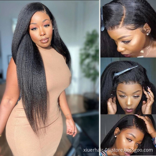 2021 Custom 360 Wet And Wavy Yaki Unprocessed 100%Human Afro Kinky Straight 180 Density 30 Human Hair Wigs For Black Women